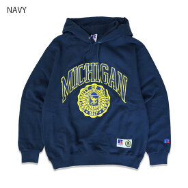 RUSSELL ATHLETIC ラッセルアスレティック BOOKSTORE PULLOVER HOODIE The University Of MICHIGAN アスレチック ブックストア プルオーバー フーディ ミシガン大学 フード スウェット 起毛 ラバープリント 刺繍 トレンド 経年変化 RC-23003-MG 送料無料 39ショップ