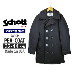 【 アメリカ屋 別注 】 ショット Schott ピーコート Pコート P-COAT SCHOTT740SP メンズ 32oz ヘビーウエイト ウール リサイクルウール キルティング ダブルボタン 厚手 ハーフコート シンプル ビジネス カジュアル 定番 防寒 耐久性 ミリタリー 軍服 軍物 おしゃれ 冬 冬服