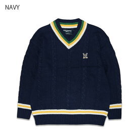 SUNNY SPORTS サニースポーツ CHILDEN SWEATER チルデンセーター イェール Vネック セーター オーバーサイズ ビッグシルエット ゆったり ホワイト ネイビー レイヤード トレンド ケーブル編み ウール 90s 古着風 復刻 SN22F014 2color セール品 値下げ お買い得