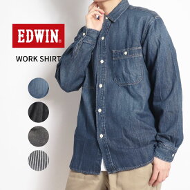 EDWIN ワークシャツ メンズ エドウィン カジュアル 胸ポケット ポケ付き ミリタリー ライトオンス アーミー デニムシャツ コットンシャツ ブルー 襟付き ET2138