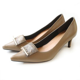 10日10%OFFクーポン◆限定PRICE◆パンプス バイカラー 異素材 モチーフ付ポインテッドトゥパンプス 美脚 レディース クッション 低反発 ブラック ネイビー グレー レッド ブラウン 23.0 24.5 オフィス パーティ 結婚式 レオパード ルリアンプラス