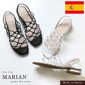 ★クーポン配布★【在庫限り！特別価格！】サンダル スペイン製 インポート MARIAN(マリアン)レザーサンダル 2.8センチヒール ゴールドヒール レディース 本革レザー 編み上げ ブラック ホワイト 23.0 24.5 春夏 ローヒール 履きやすい バックストラップ 歩きやすい 柔らか