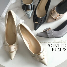 クーポンあり◆パンプス かかとクッション バックルポインテッドトゥパンプス 6センチヒール レディース 柔らか モチーフ付き ブラック ブラウン カーキ レッド 23.0 24.5 オフィス 結婚式 パーティ 滑らない 痛くない ルリアンプラス