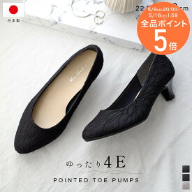 【在庫限り！特別価格！】パンプス ポインテッドトゥ 柔らか 歩きやすい 疲れない 4E 幅広 靴 4センチヒール レディース 日本製 ブラック ベージュ レース 22.5 25.0 結婚式 入学式 卒業式 卒園式 冠婚葬祭 フォーマル 大きいサイズ Ms. Dolce ミズ ドルチェ