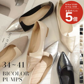限定PRICE◆【試着チケット対象】パンプス ぺたんこ ローヒール 歩きやすい 低反発 疲れない 痛くない バイカラー ポインテッドトゥ通勤 仕事 オフィス 低反発 ぺたんこ ローヒール フラット 高見え 大人っぽい ブラック ベージュ ブラウン シルバーツイード 春夏 秋冬
