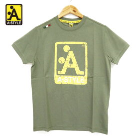 70%OFF 新品 アースタイル A-STYLE Tシャツ S HCS642 Sサイズ カーキ メンズ カットソー コットン100% 半袖 丸首 クラッシュプリント