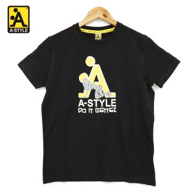 70%OFF 新品 アースタイル A-STYLE Tシャツ S HCS655 Sサイズ ブラック メンズ カットソー コットン ストレッチ 半袖 丸首 プリント