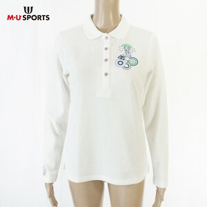 75%OFF 訳あり 新品 MU SPORTS エムユースポーツ トップス 40 LCS1671 Mサイズ ホワイト レディース 長袖ポロシャツ コットン 日本製