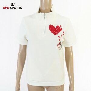 75%OFF 訳あり 新品 MU SPORTS エムユースポーツ トップス 40 LCS1674 Mサイズ オフホワイト レディース 半袖トップス モックネック ハート 日本製