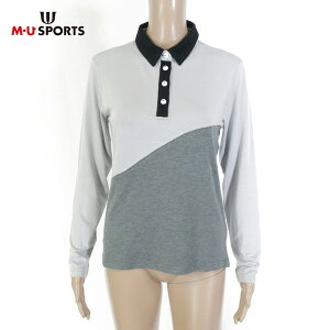 サンプル品 新品 MU SPORTS エムユースポーツ ポロシャツ 40 LCS1693 Mサイズ グレー レディース カットソー 長袖 ゴルフボールボタン ゴルフウェア スポーツ 日本製