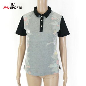 サンプル品 新品 MU SPORTS エムユースポーツ ポロシャツ 40 LCS1694 Mサイズ グレー レディース カットソー 半袖 プリント ゴルフウェア スポーツ 日本製