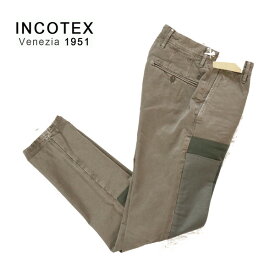 60%OFF 新品 インコテックス INCOTEX パンツ 33 MPT2764 Lサイズ カーキブラウン メンズ コットン100% パッチワーク ワッペン付き