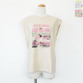 Le Melange (ルメランジュ) Tシャツ ノースリーブ リメイク風 フォトプリント 8621009