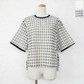 KELEN (ケレン) トップス シアーチェック クルーネック サイドスリット 半袖 MEHINA LKL26SBL2314