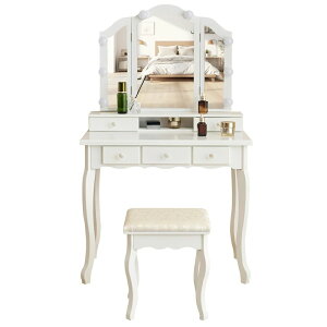 ドレッサー 化粧台 三面鏡 LEDライト付きドレッサーセット 鏡台 LEDミラー スツール付き 女優ミラー 引き出し付き 3色調節 コンパクト