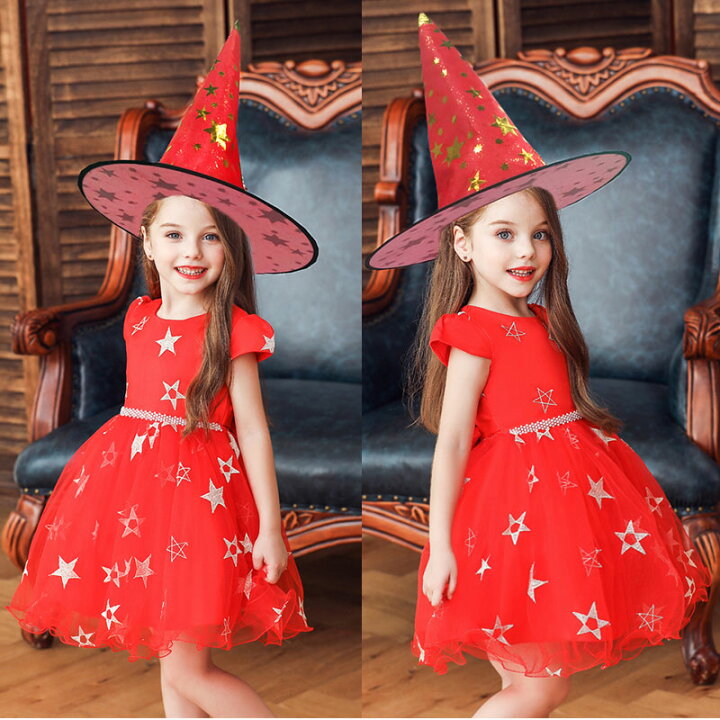楽天市場 帽子付き 3色3タイプ展開 ハロウィン 魔女 コスプレ 帽子キッズ 子供 女の子 仮装 衣装 子供発表会 お姫様 演出服 ドレス ワンピース 半袖 コスプレ 衣装 コスチューム ウィッチ 天使 お姫様 おばけ 供 パーティー Amistad