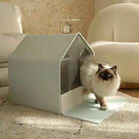 猫 トイレ キャットトイレ ホウスタイプ house マットなし 散らかりにくいネコトイレ 本体 フルカバー 猫トイレ お掃除簡単 飛び散りにくい 大型猫 スコップ付き シンプル ペットトイレ おしゃれ 猫用品 46*41*46cm 全3色