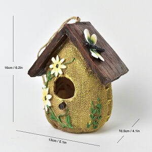 バードハウス 吊り下げ式 野鳥用巣箱 鳥小屋 小鳥の巣箱 鳥の巣 小鳥 野鳥 樹脂 手描き ガーデニング 置物 ガーデンオーナメント 丈夫 耐久性 防水 屋外 インコ 文鳥 バードルーム 鳥かご 野
