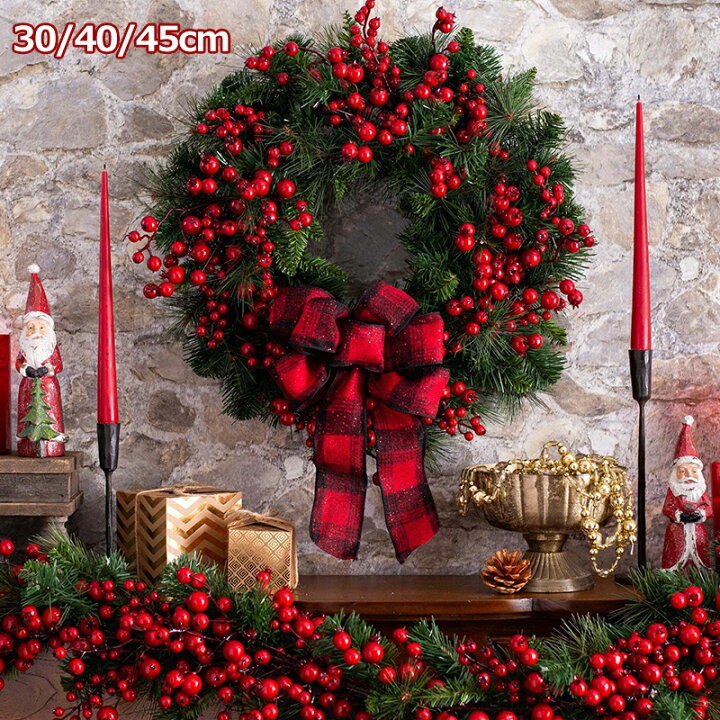 楽天市場】クリスマスリース クリスマス 飾り 花 30/40/45cm リボン 
