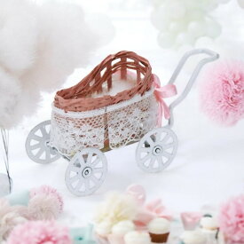 90000327（1点）ミニチュアベビーカー（アイアン＆レースデザイン）ドールハウス用　アイアン製レース付きミニチュアベビーカー（ドールハウス飾り）レース付きアイアンミニベビーカー - おしゃれなドールハウスアイテム　レース付きミニベビーカー