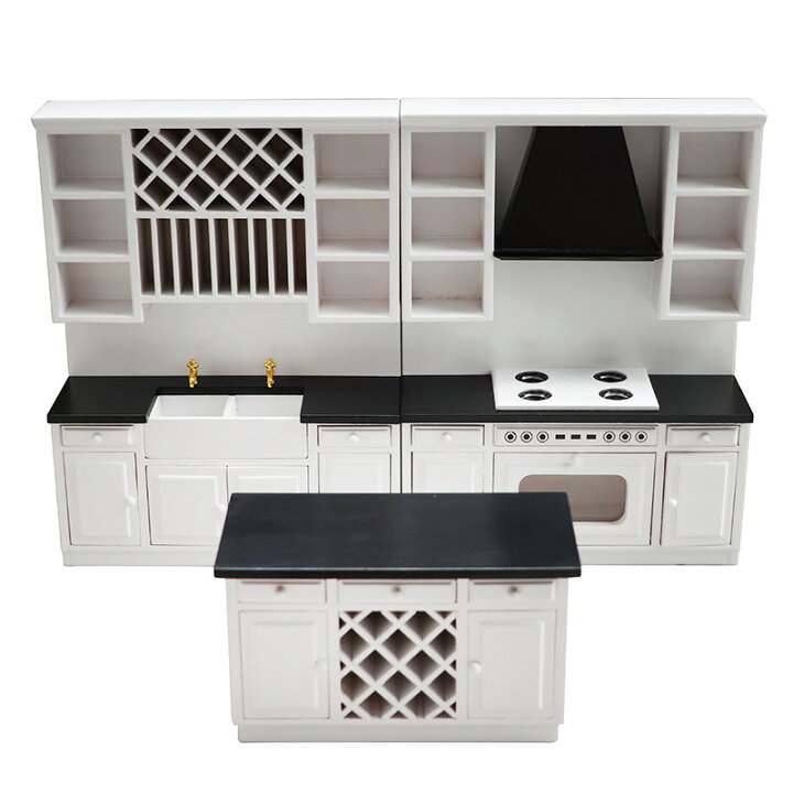 ドールハウスDXキッチンセット(白)オビツ11サイズ木製食器棚ミニチュア 