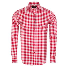 【イスタンブールのメンズシャツ】メンズ長袖シャツ【MAKROM マクロム / チェック柄（赤）】1枚は持っておきたいカジュアルなチェック柄シャツ　着ているだけで楽しく笑顔になるシャツ！ ギフトに最適！ トルコ・イスタンブール製 父の日ギフト