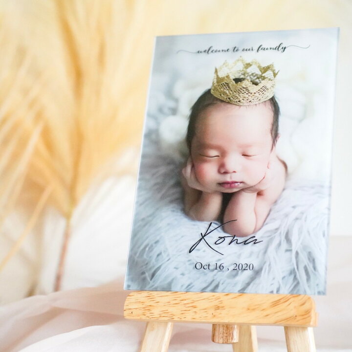 楽天市場 写真入り アクリル アクリルフォトボード フォトプリント A6サイズ ニューボーン フォト Welcome To Our Family アクリルフォト アクリルキューブ 記念品 記念写真 赤ちゃん グッズ 名入れ 名前入り おばあちゃん おじいちゃん 孫 プレゼント ギフト 子供
