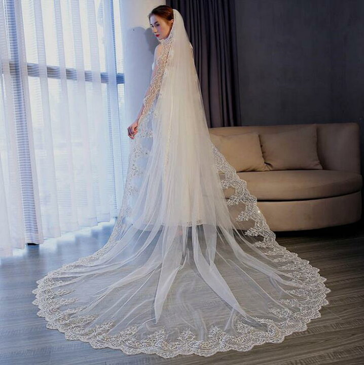 楽天市場】スパンコール付きロングベール・ウェディングベール  