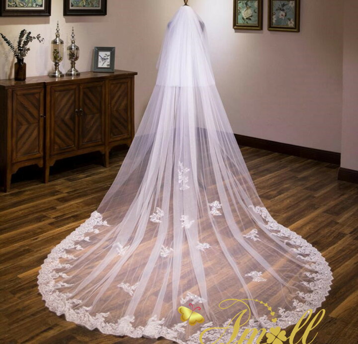 楽天市場】超高級一段スパンコールで刺繍入りレース縁取りロングベール  