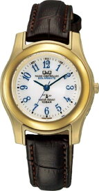 [キューアンドキュー] 腕時計 アナログ 電波 ソーラー 防水 革ベルト HJ03-104 レディース ブラウン