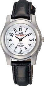 [キューアンドキュー] 腕時計 アナログ 電波 ソーラー 防水 革ベルト HJ03-304 レディース ブラック