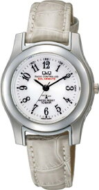 [キューアンドキュー] 腕時計 アナログ 電波 ソーラー 防水 革ベルト HJ03-314 レディース ベージュ