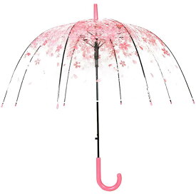 桜柄 透明傘 ドーム型 自動オープ ンジャンプ式 雨傘 長傘 バブルアンブレラ 8本骨 おしゃれ かわいい