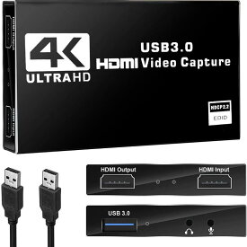 4K HDMI キャプチャーボード パススルー 60FPS USB3.0 ゲームキャプチャー 60Hz ビデオ フルHD ビデオキャプチャー 内蔵 ゲーム実況生配信、会議、ライブビデオ配信、画面共有、録画に適用 Switch、