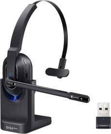 EKSA 業務用 ワイヤレスヘッドセット Bluetooth ヘッドセット 片耳 USBドングル付属 通話ノイズリダクション 単一指向性 マイク搭載 オフィス用ヘッドセット 超軽量 最大45時間使用 充電スタン