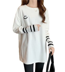 [Celetree] tシャツ レディース カットソー 笑顔 トップス ロンT ゆったり 長袖 可愛い 韓国ファッション 春 秋 冬