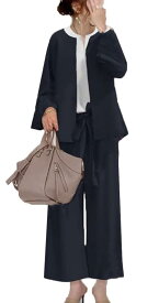 [DYIOPMFGZ] レディース スーツ パンツスーツ ワイドパンツ コート シャツ 3点セット ジャケット ブラウス セットアップ ロングパンツ アウター 上下セット オフィスウェア パンツドレス フォ