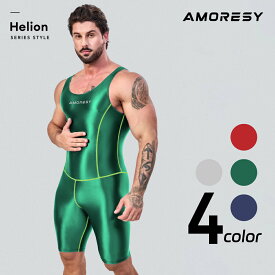 AMORESY アモレシー ボディースーツ タイトスーツ ボディビルダー シングレット 半袖 光沢 公式 上下一体型 通気性 伸縮性 軽量 スポーツインナー レスリングウェア Helion ヘリオンシリーズ