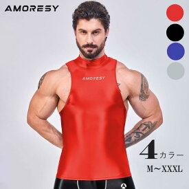 AMORESY アモレシー 公式 ハイネック ベスト vest トップス 袖なし 光沢感 ストレッチ Sliktex Classic UV防止 吸湿通気 Hercules