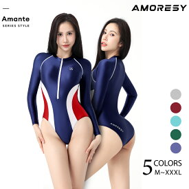 AMORESY アモレシー 公式 ロングスリーブ フロントジップ 水着 レオタード 長袖 上下一体型 吸湿通気 5色 Amante アマンテ シリーズ