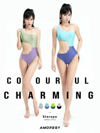 AMORESY アモレシー 公式 競泳水着レオタード 上下一体型 Sliktex Classic Alyssa 非対称カット撮影 プール ビーチ