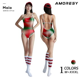 AMORESY アモレシー 公式 MAIAシリーズ ハイレグ バックレス 光沢レオタード 水着 キャンディーストーム クリスマス