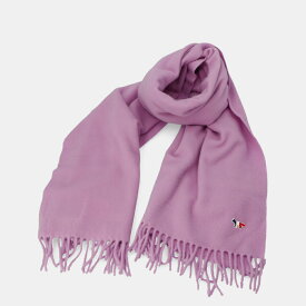 【新品】 メゾン キツネ MAISON KITSUNE HU06228BT3004 P502 UNISEX TORICOLOR FOX WOOL SCARF マフラー ストール フリンジ付 トリコロール フォックス刺繍 LILAC ライラック パープル ヴィーガンウール ユニセックス