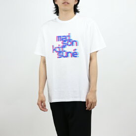 【新品】 メゾン キツネ MAISON KITSUNE HM00140KJ0008 P100 MEN ホワイト ネオン タイポ クラッシック Tシャツ ホワイト マルチカラー クルーネック 半袖 プリント ロゴ コットン メンズ