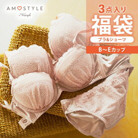 【2025福袋】★アウトレット★[アモスタイル]WEB限定 ブラ＆ショーツセット3点入り福袋【B,C,D,Eカップ】 レディース 2025 2026 下着 インナー 3点セット