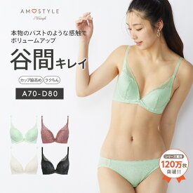 [アモスタイル]デイジーレース 夢みるブラDeepV ブラ＆ショーツセット【A,B,C,Dカップ】AMST1150 WHU2 + Hikini JX 下着 レース 谷間 美胸 盛り 盛れる ブラ ショーツ 上下セット