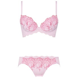 [アモスタイル]脇高ブラ ブラ＆ショーツセット ボタニカルモザイク【C,D,E,Fカップ】 AMST1529 WHU + Hikini JX下着 レース 谷間 脇高 美胸 ブラ ショーツ 上下セット 大きいサイズ ラージサイズ