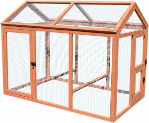 鶏用ケージ 大型 鳥かご 大型 木製 鶏用サンルーム 小戸付き 杉天然木 スパイア 透明 可視金網 広い空間 通気性 鶏 鴨 うさぎ 屋外鳥類 ケージ 動物の脱走を防ぐ