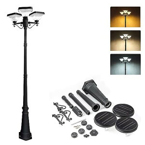 街灯 ソーラー 屋外 ガーデンライト ポール灯 防水 明暗センサー付き 3色温度切替 おしゃれ ソーラー街灯 庭園灯 夜間自動点灯 屋外ソーラーライト 取付簡単 庭 遊歩道 玄関 庭先灯 車道灯