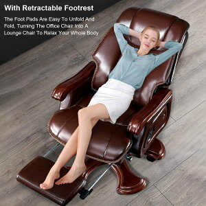 オフィスチェア エグゼクティブチェア 本革 デスクチェア 人間工学的社長椅子 事務椅子 スイベルタスクチェア 耐久性の高いキャスター付き、調節可能なバック格納式フットレストと重い人